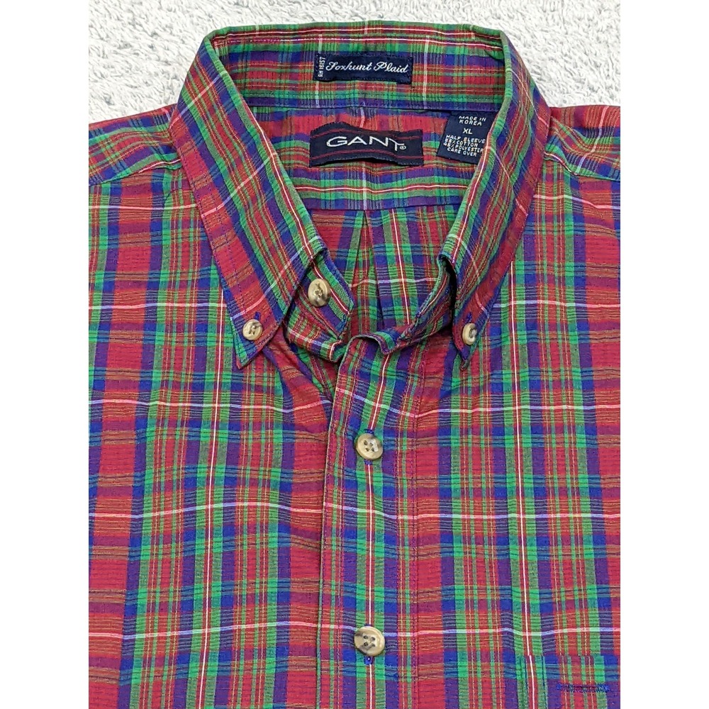 Gant Button Down Foxhunt Plaid Shirt XL Red Short Sleeve Casual Preppy Spring